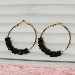 Chic Black and Gold Beaded Hoop Earrings
